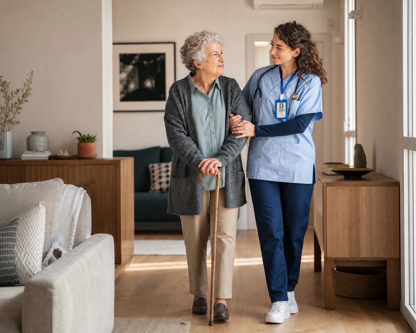 An Angel&rsquo;s Kare caregiver supporting an adult at home